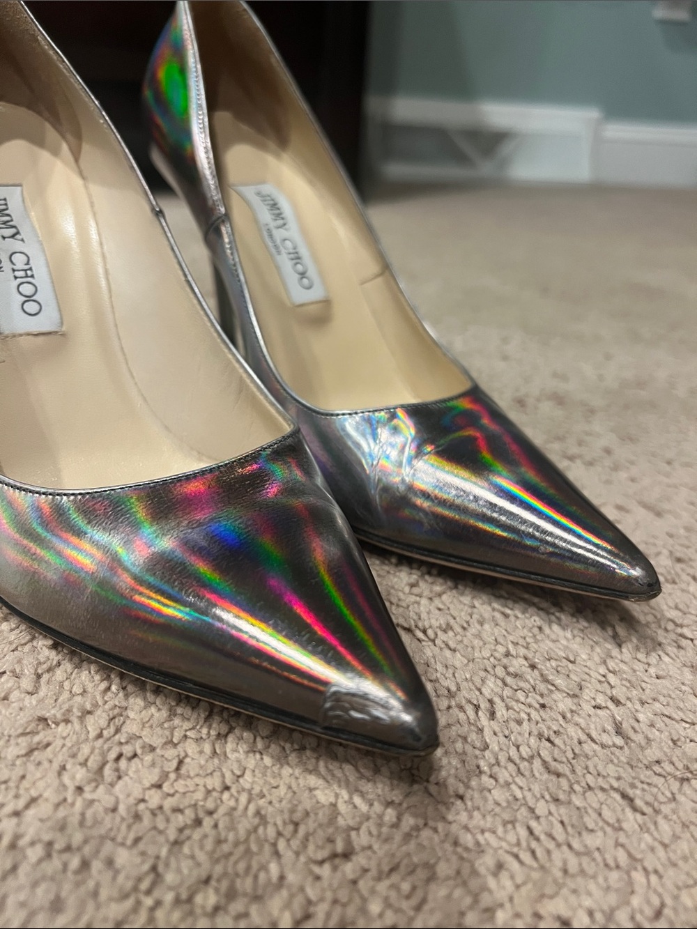 Jimmy Choo Iridescent Holographic Pointed-Toe Pumps 39.5 - Picture 5 of 6